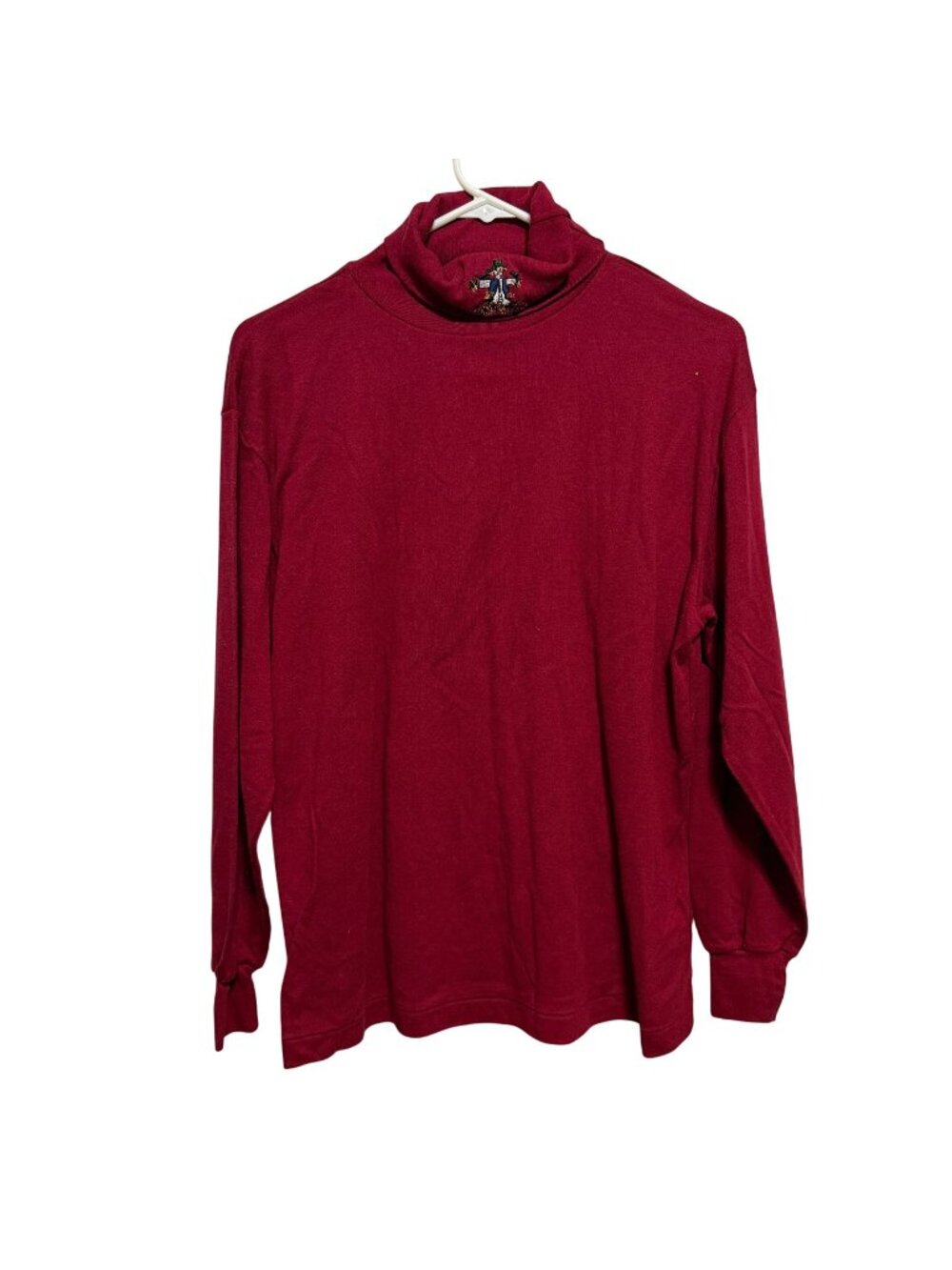 Vintage Red Long Sleeve Turtleneck Shirt With Scarecrow Embroidery